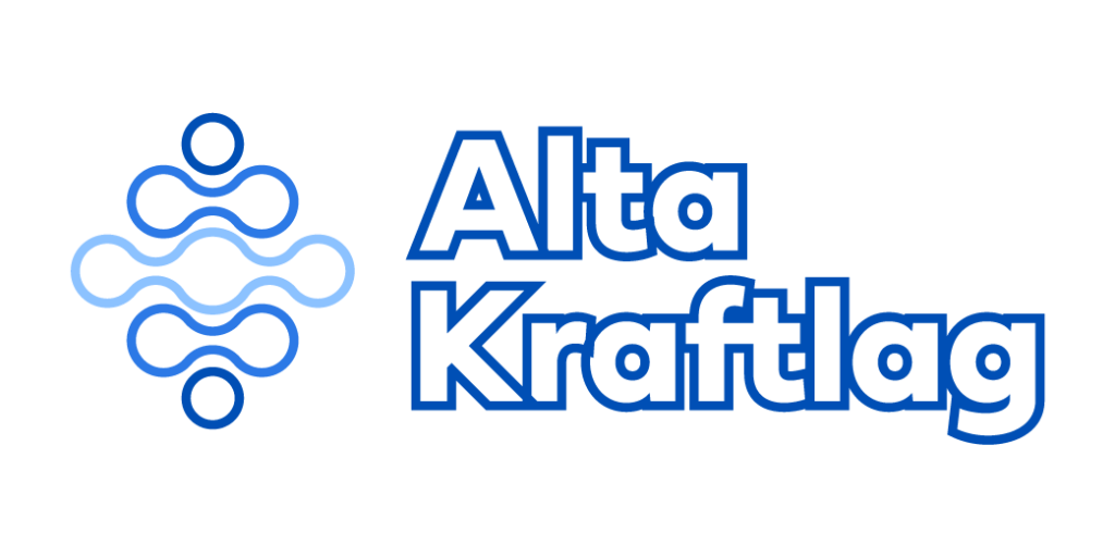 Alta Kraftlag-logo med blått symbol og tekst. Example of incorrect usage of logo.