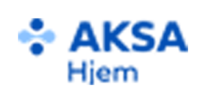 Logo for AKSA med sin blå firkantede ikon og blå tekst. Eksempel på ukorrekt bruk av logo.