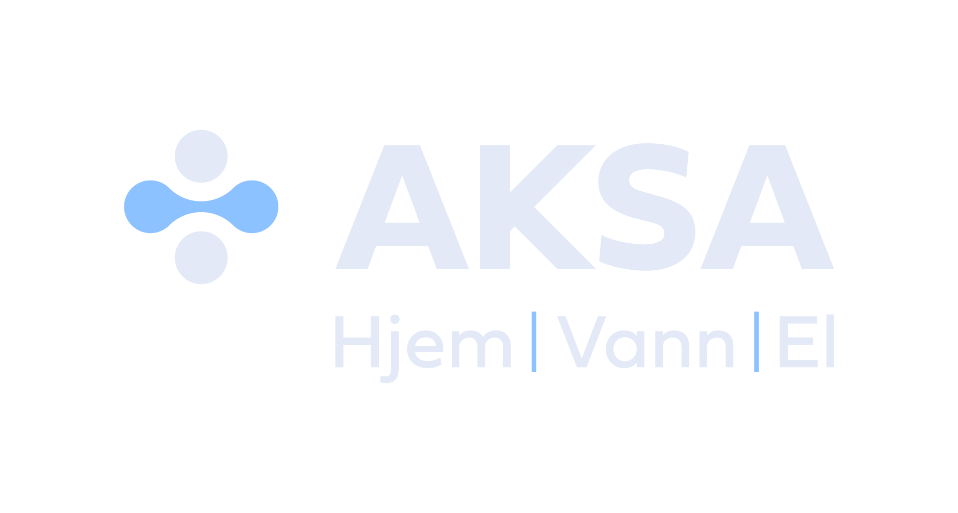 Logo for AKSA with a blue and light blue abstract symbol to the left and the text 'AKSA' in large letters; below it reads 'Hjem | Vann | El' in smaller letters.