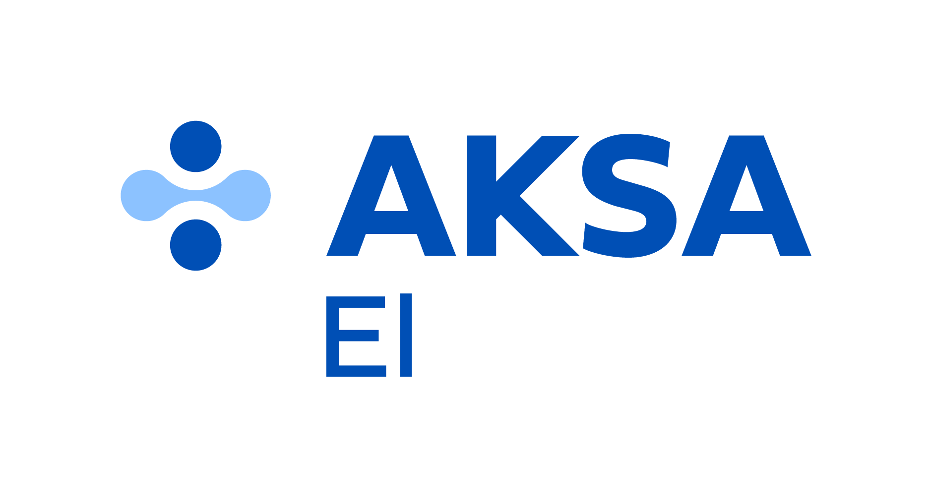 Logoen for AKSA El med blå bokstaver og et abstrakt symbol bestående av fire sirkler i blåtoner.