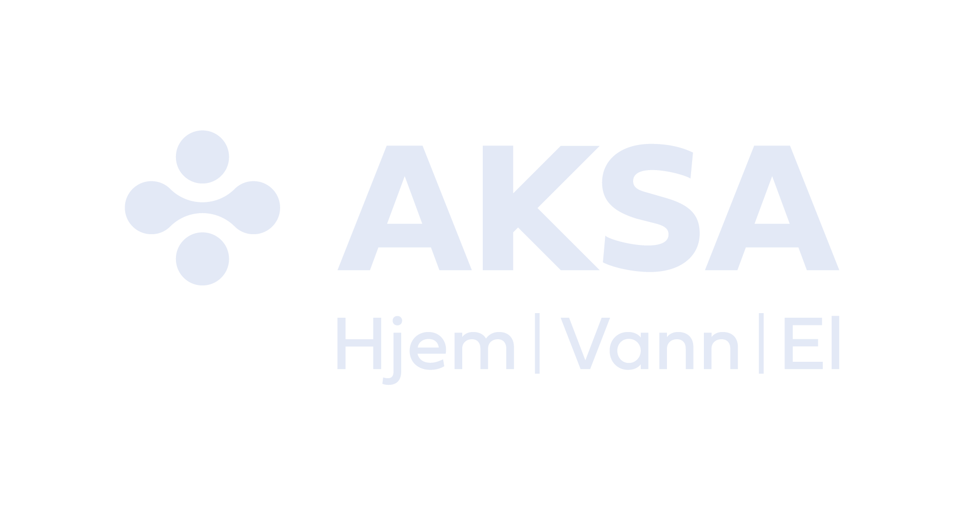 AKSA firmalogo med teksten 'Hjem | Vann | El' under symbolet.