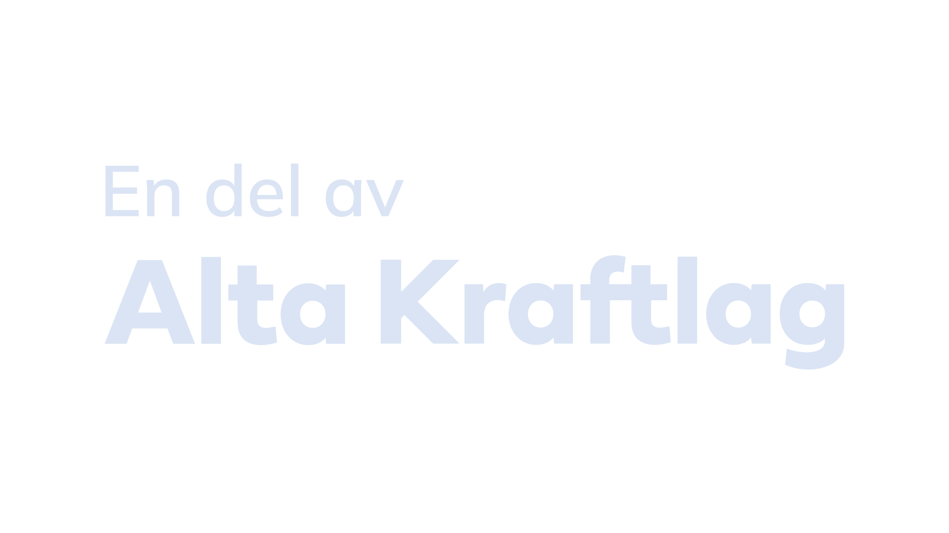 Tekst som sier 'En del av Alta Kraftlag' med lys blå farge på hvit bakgrunn.