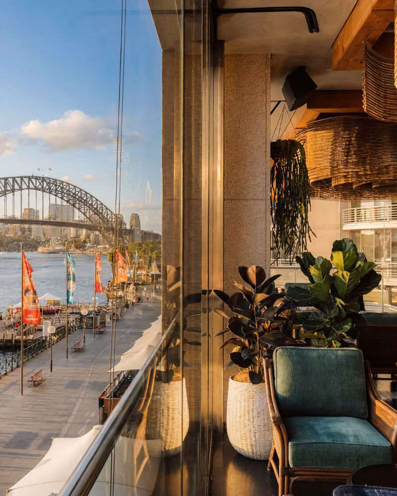 Lounge seating overlooking Circular Quay and the Sydney Harbour Bridge, Melbourne Cup at Acapulco El Vista