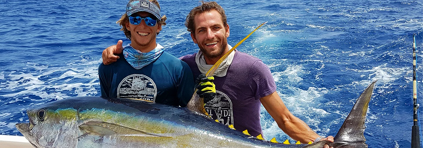 Pêche au gros d'un thon jaune en Guadeloupe, une excursion proposée par La Créole Beach Hôtel & Spa.