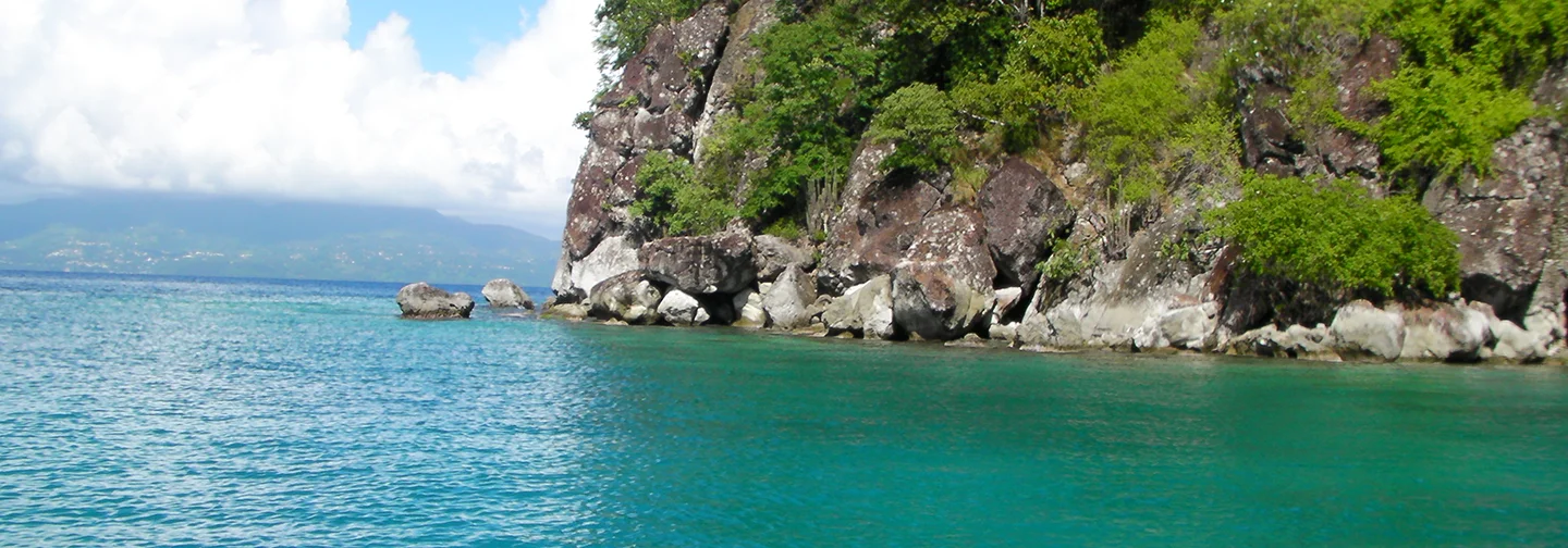 Paysage côtier des Saintes lors d'une excursion avec La Créole Beach Hôtel & Spa.