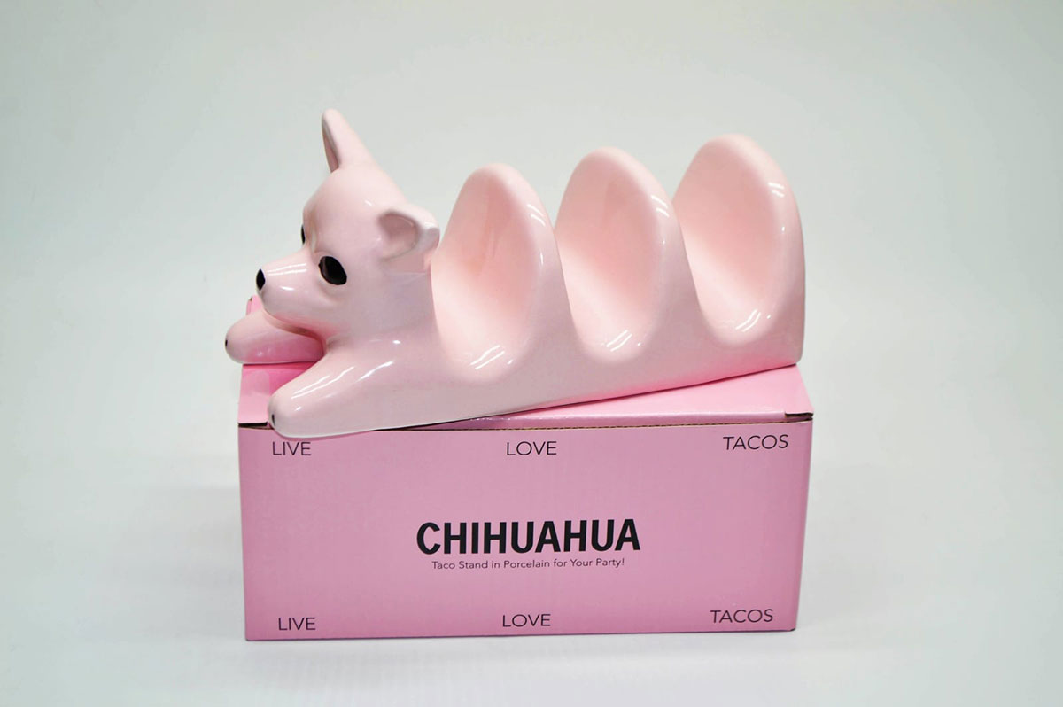 Taco stand i rosa porslin från El Taco Truck
