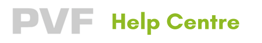 PVF Help Centre text logo with PVF in gray and Help Centre in green.