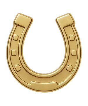 Goldfarbiges Hufeisen mit angenieteten Rechtecken.