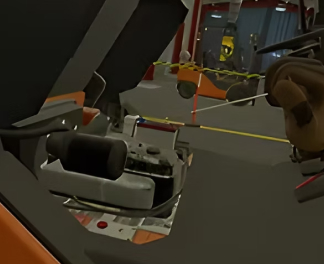 Close-up of a control lever or joystick inside a vehicle or machinery cabin.