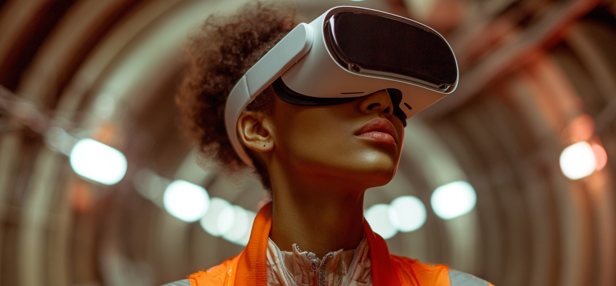 Hospital room with a man standing near blue privacy curtains, colored medical waste bins, and a desk with a chair.