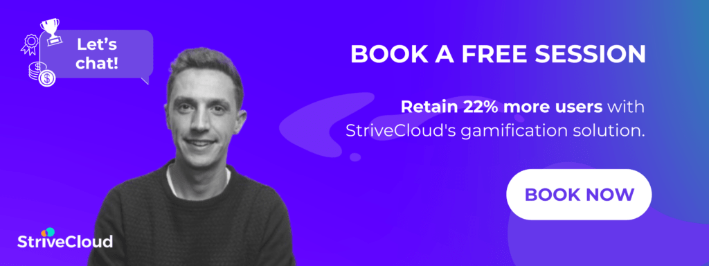 blue banner, man smiling, text nudging to book a session