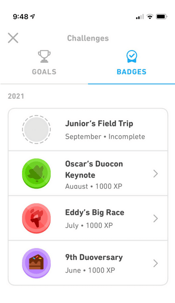 duolingo apps badge rewards