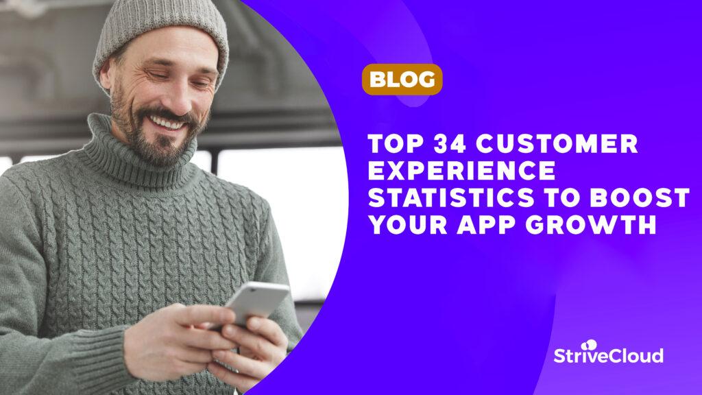 Customer experience statistics visualized with icons.