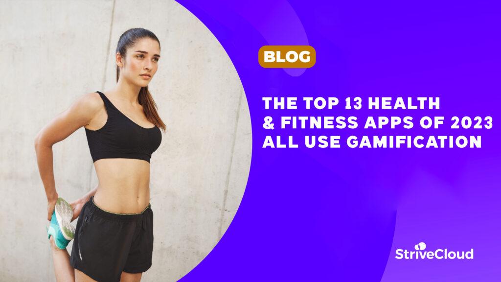 Sports woman stretching legs. blue background and title of blogpost on the right