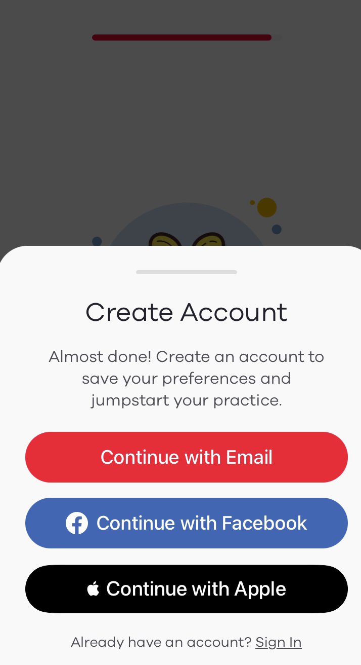 Sign-up screen for the Ten Percent Happier app