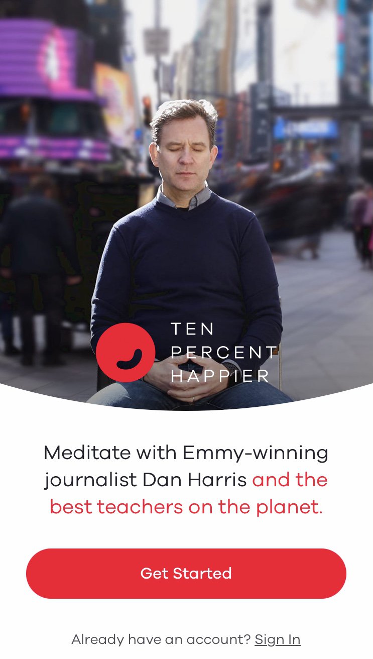 Welcome screen of the Ten Percent Happier meditation app