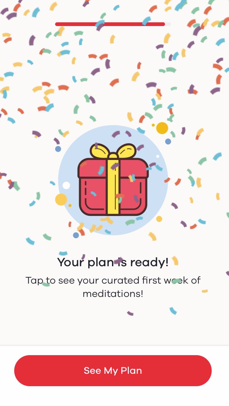 Celebration screen showing the user's personalized meditation plan is ready