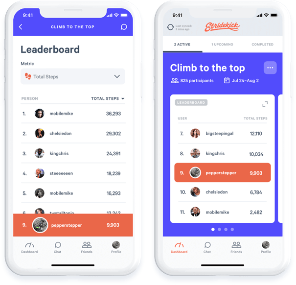 Leaderboard in a gamified health app