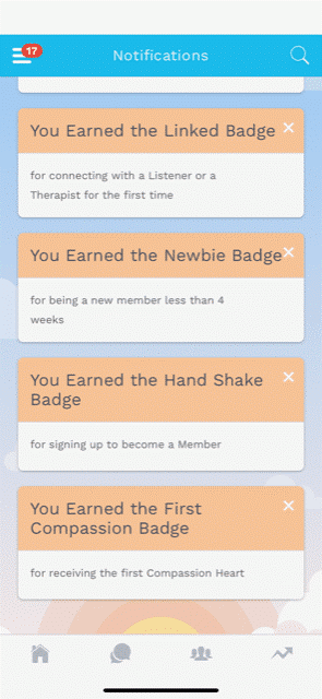 7 Cups of Tea app interface with gamified rewards