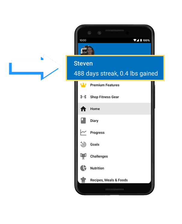 Screenshot of MyFitnessPal showing a daily login streak reward to encourage user engagement.
