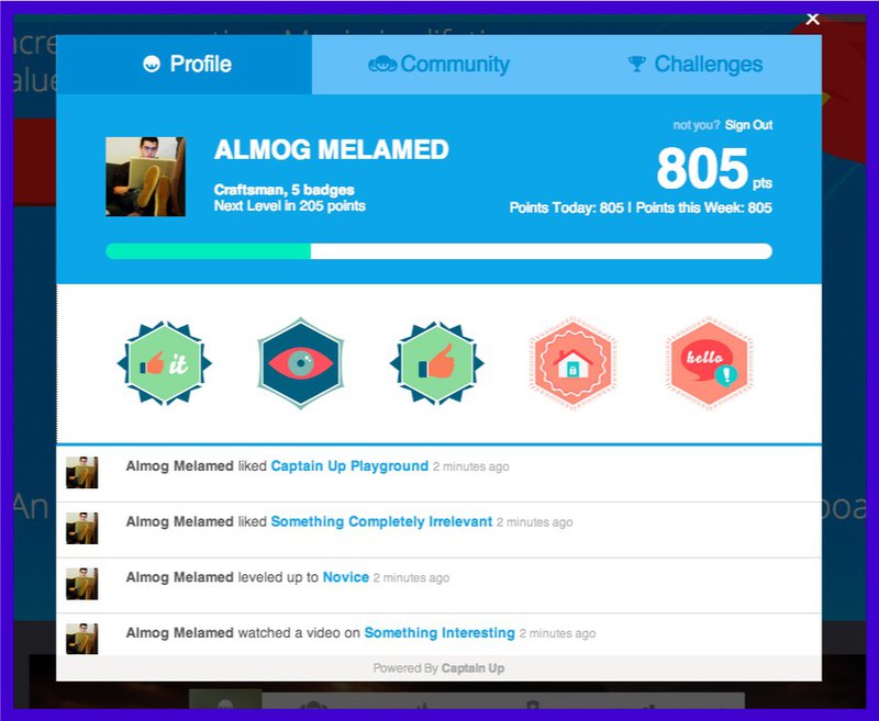 Captain Up allows gamification for apps with social, game and communication elements