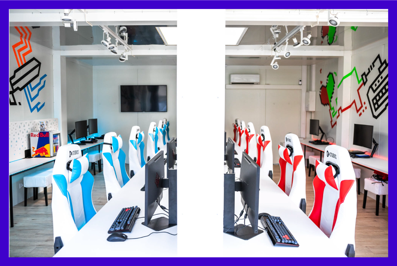 E-sports, both teams take place against eachother and sit opposite to eachother.