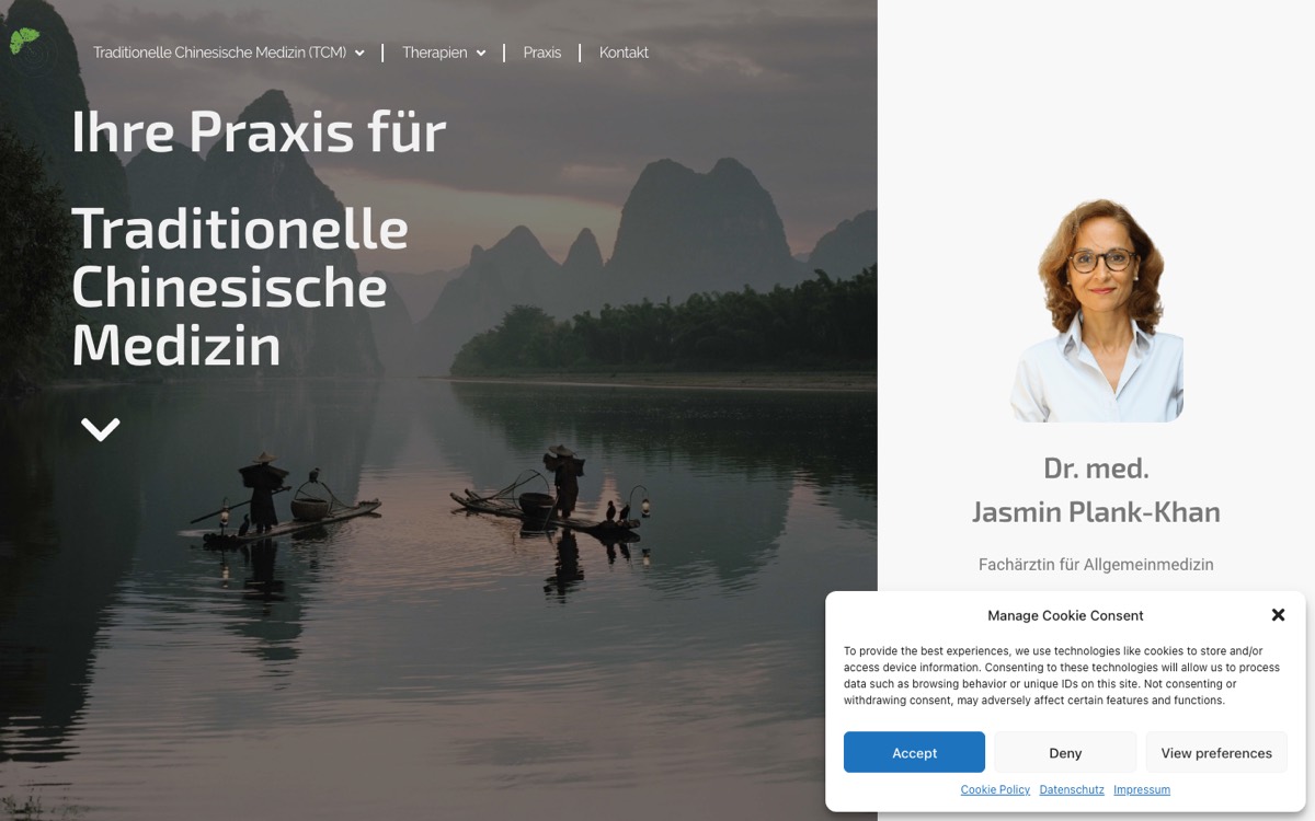 Startseite der TCM-Praxis Harlaching mit Behandlungsübersicht