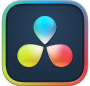 DaVinci Resolve software logo with three curved color segments in blue, green, and red on a dark background.