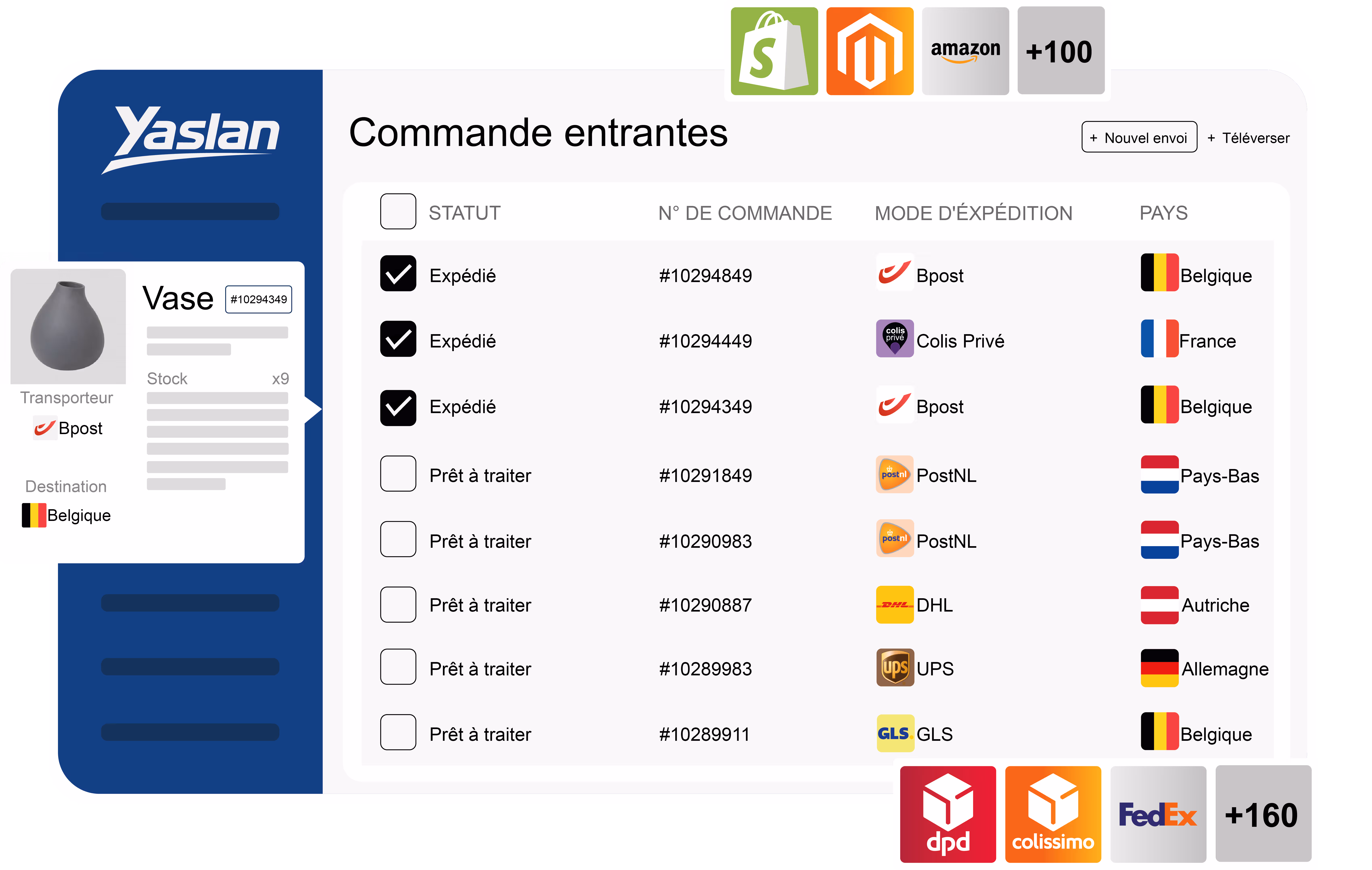 Image du logiciel logistique Yaslan. Utilisé à des fin logistique 3PL.