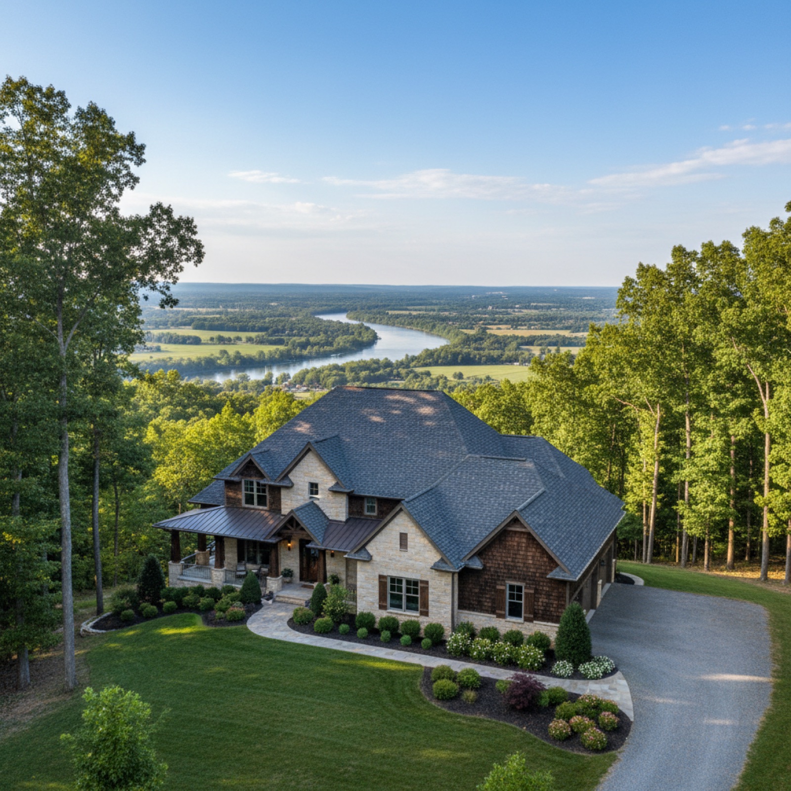 New architectural shingle roof on a Greendale, IN home overlooking the Ohio River valley