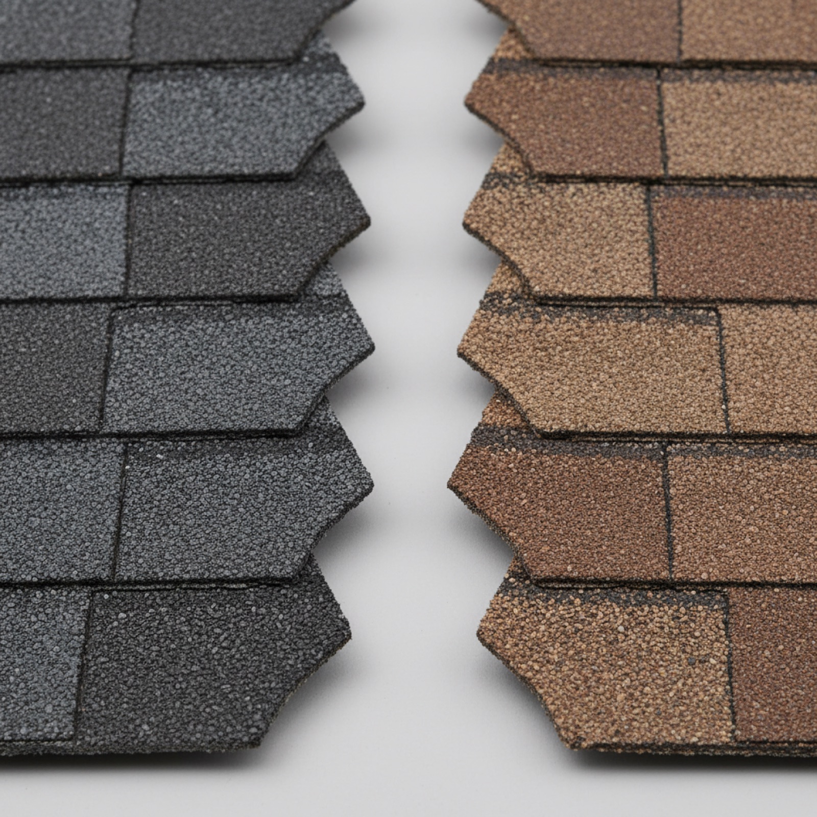 GAF and Owens Corning architectural shingle samples side by side
