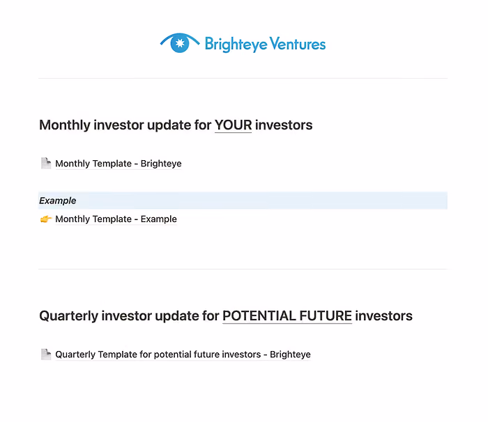 Investor Update templates - Brighteye