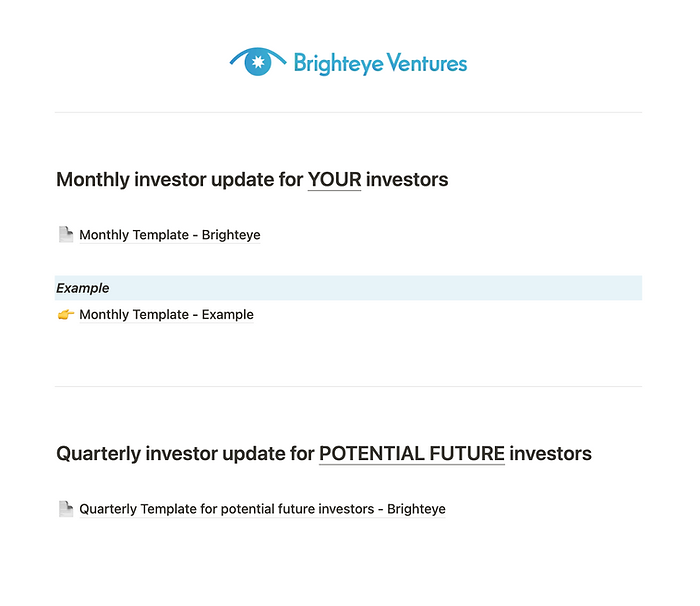 Investor Update templates - Brighteye