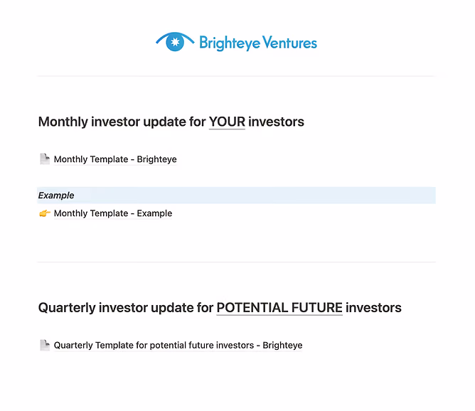 Investor Update templates - Brighteye