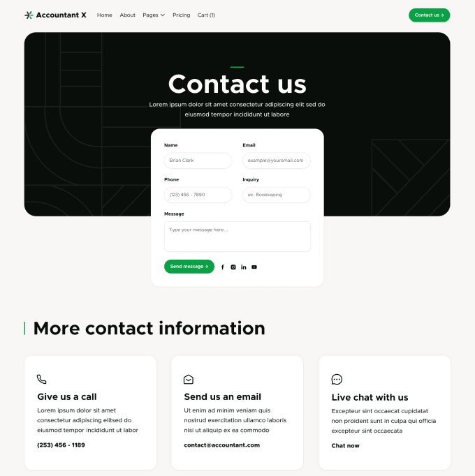 Accountant X - Contact V2 Page - Accountant Webflow Template
