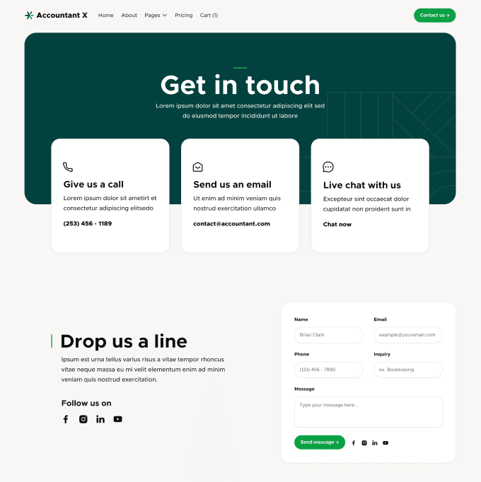 Accountant X - Contact V3 Page - Accountant Webflow Template