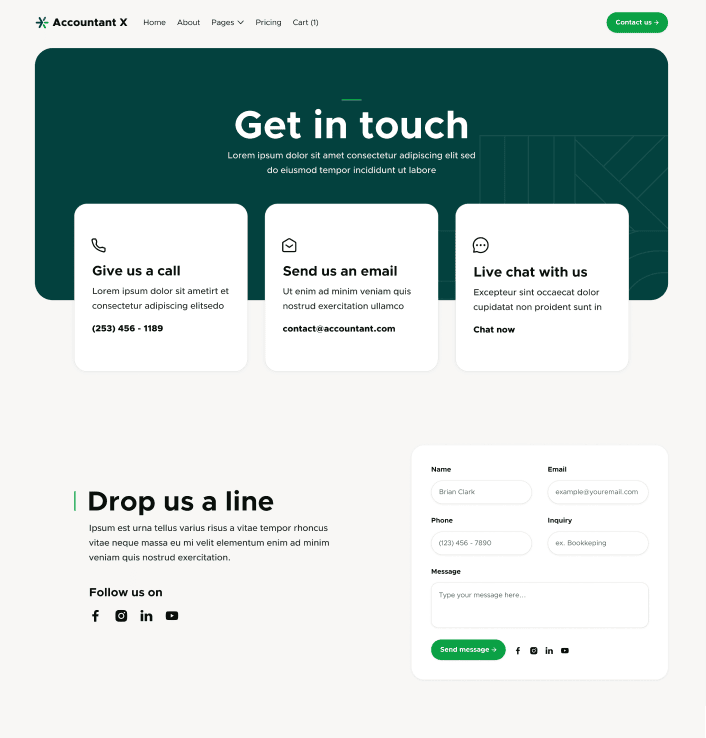 Accountant X - Contact V3 Main Page - Accountant Webflow Template