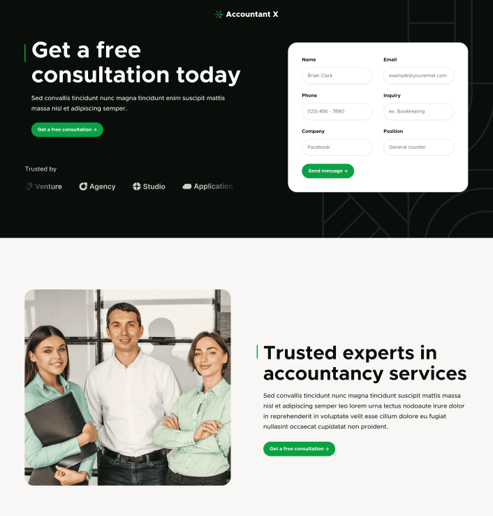 Accountant X - Landing Page Main Page - Accountant Webflow Template