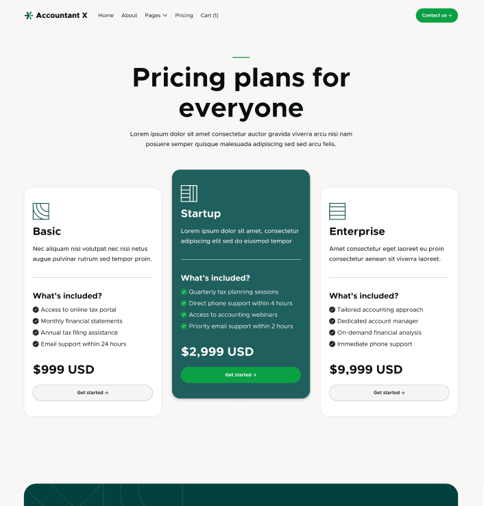 Accountant X - Pricing Main Page - Accountant Webflow Template