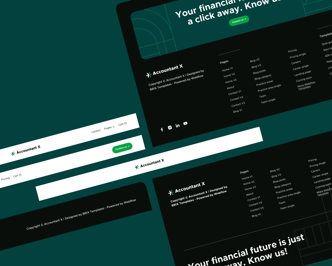 Accountant X - 3 Headrs And Footers - Accountant Webflow Template