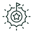 Icon of a medal with a star in the center and a flag on top, surrounded by a circular dotted border.