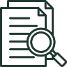 Icon of two overlapping documents with a magnifying glass on top, symbolizing document review or analysis.