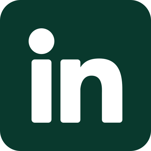 LinkedIn logo with white 'in' letters on a dark green rounded square background.