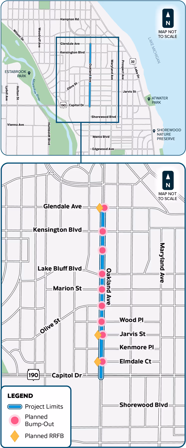 Map of the Village of Shorewood’s Construction Project Limits on Oakland Avenue