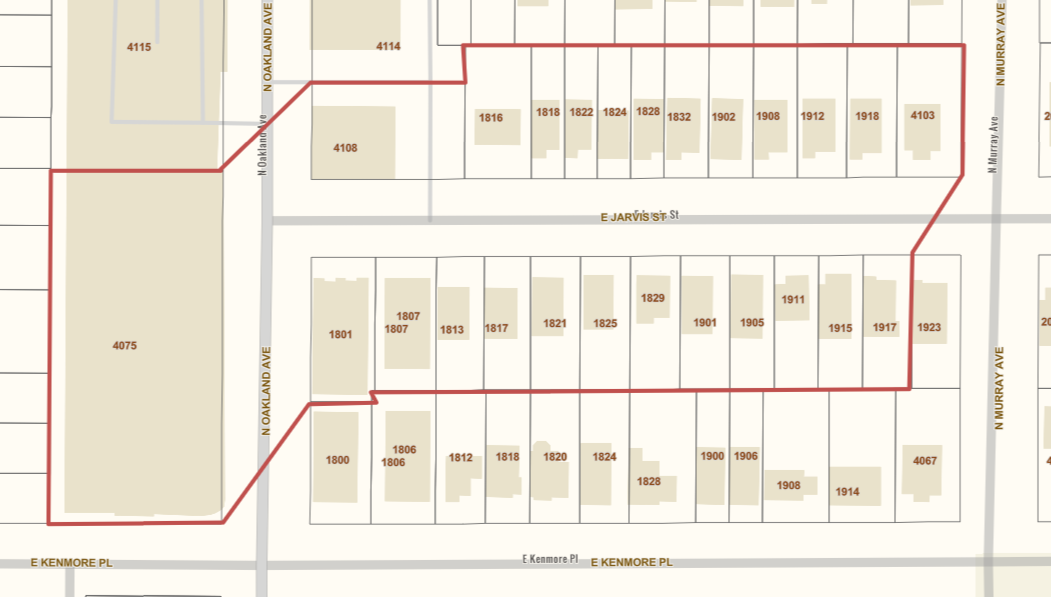 Water shut off map by Jarvis Street affecting Metro Market (4075) and property numbers 1801, 1807, 1813, 1816, 1817, 1818, 1821, 1822, 1824, 1825, 1828, 1829, 1832, 1901, 1902, 1905, 1908, 1911, 1912, 1915, 1917, 1918, and 4103
