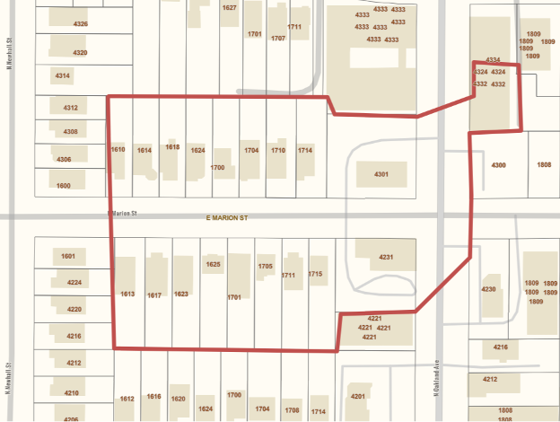 Water shut-offs affecting propertiy numbers on Marion Street 1610, 1613, 1614, 1617, 1618, 1623, 1624, 1625, 1700, 1701, 1704, 1705, 1710, 1711 1715, 1715 and Oakland Avenue property numbers 4301, 4231, 4324 and 4332.