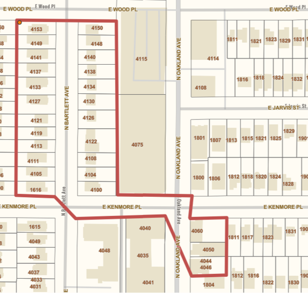 Batlett Avenue address 4100, 4104, 4105, 4108, 4111, 4113, 4119, 4121, 4122, 4126, 4127, 4130, 4133, 4134, 4137, 4138, 4140, 4141, 4148, 4149, 4150, 4153 and Kenmore Place addresses 1616, 4060, 4050, 4044, and 4046.