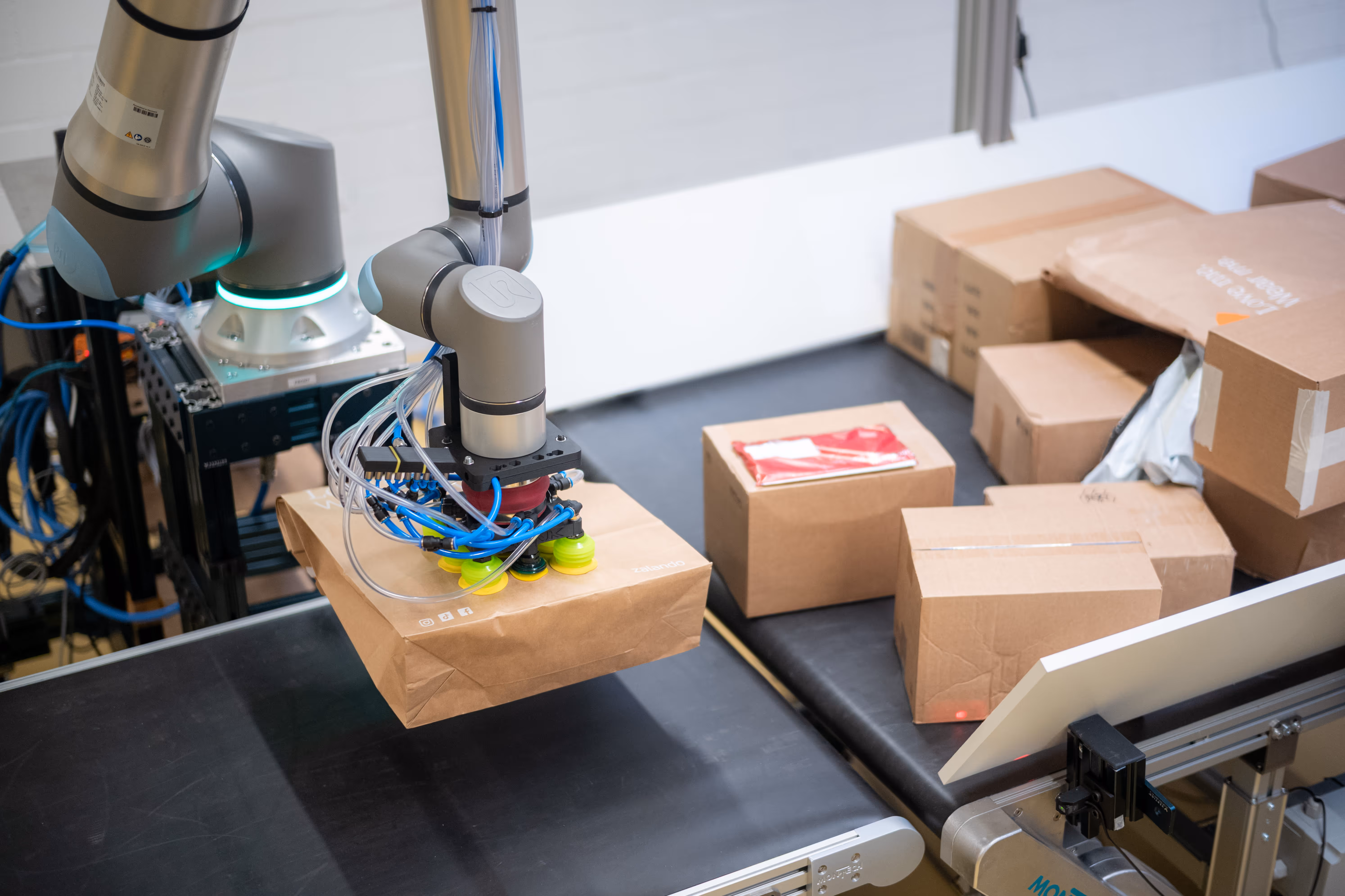Flinkbot singulating on a conveyor belt