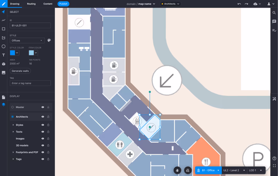 A UI preview of an indoor mapping software