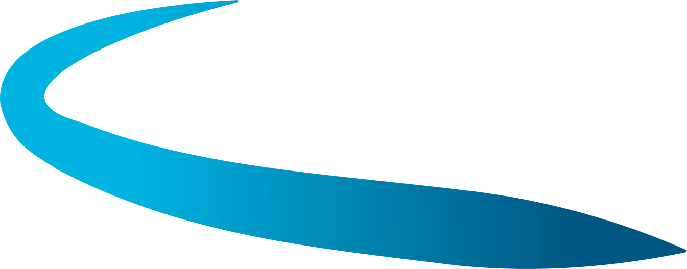 Blue curved swoosh design with gradient shading on transparent background.